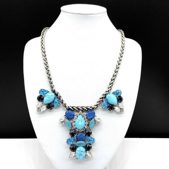 Chico's Jewelry - Chico's Blue Clear Rhinestone Bib Pendant Necklace